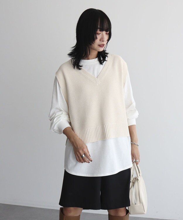 Green Parks ＳＥＴ２点　ニットベスト＋ロンＴＥＥ Gray Mixture