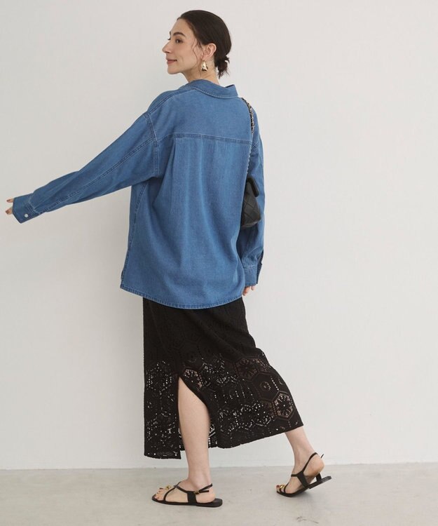 WEGO 【ANGIE VINTAGE】襟が選べる デニム プルオーバー シャツ（バンドカラー/レギュラー） ブルーその他