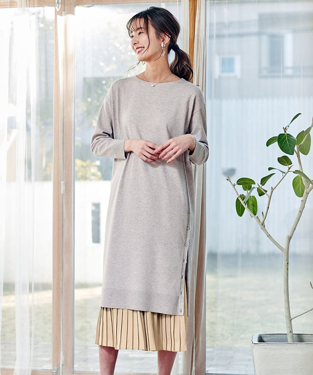 J.PRESS LADIES 【洗える】ワンピ＋プリーツスカート ツインセットワンピース ベージュ系