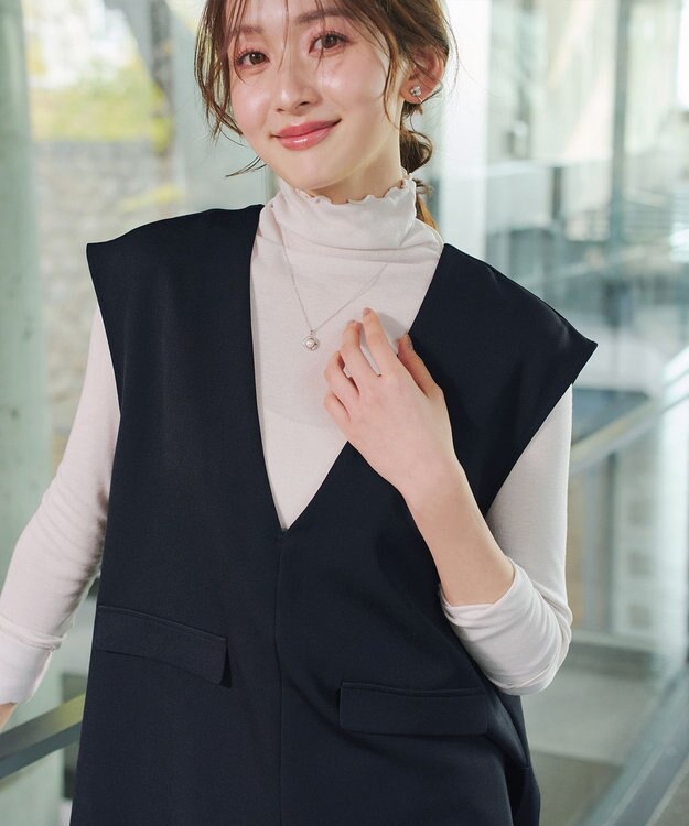 Tiaclasse 【ブラウス&ベスト&パンツ3点セット】リボンタイブラウス＋ベスト付き 3点セットアップ ネイビー