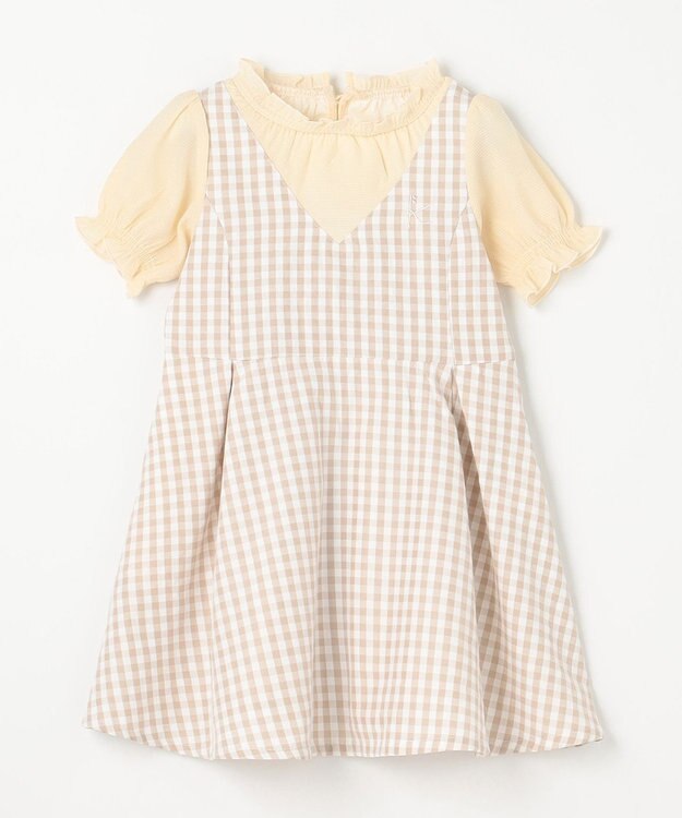 組曲 KIDS 【100㎝】ギンガムドッキング  ワンピース ベージュ系3