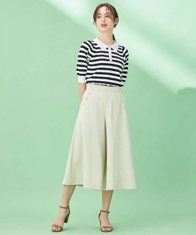 組曲 【洗える】ライトツイルストレッチセーラー パンツ グリーン系