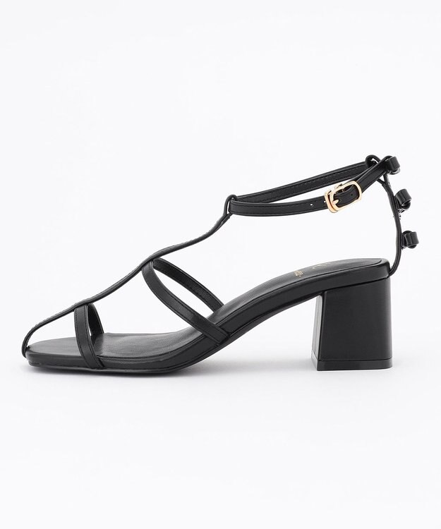 組曲 ナローベルト リボンサンダル ブラック系