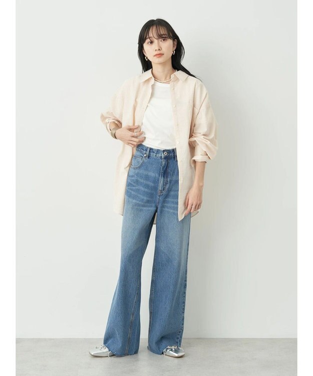 earth music&ecology サッカーストライプボーイズライクシャツ Orange