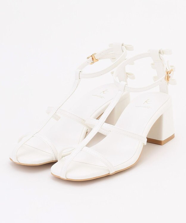 組曲 ナローベルト リボンサンダル ホワイト系