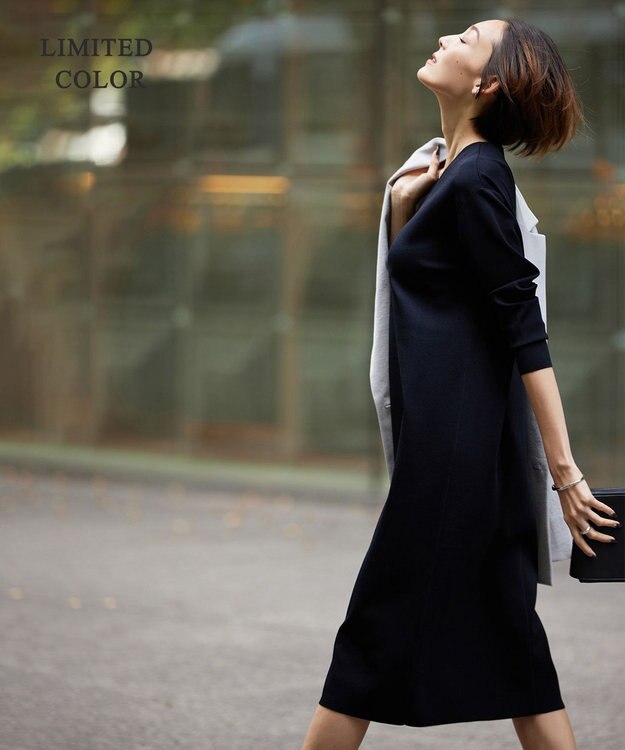 ICB 【洗える】 シンセティックフルニードル Vネックワンピース ブラック系［WEB限定］