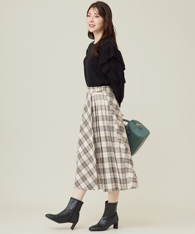 ANY SIS 【洗える】サイドプリーツチェックフレア スカート アイボリーチェック