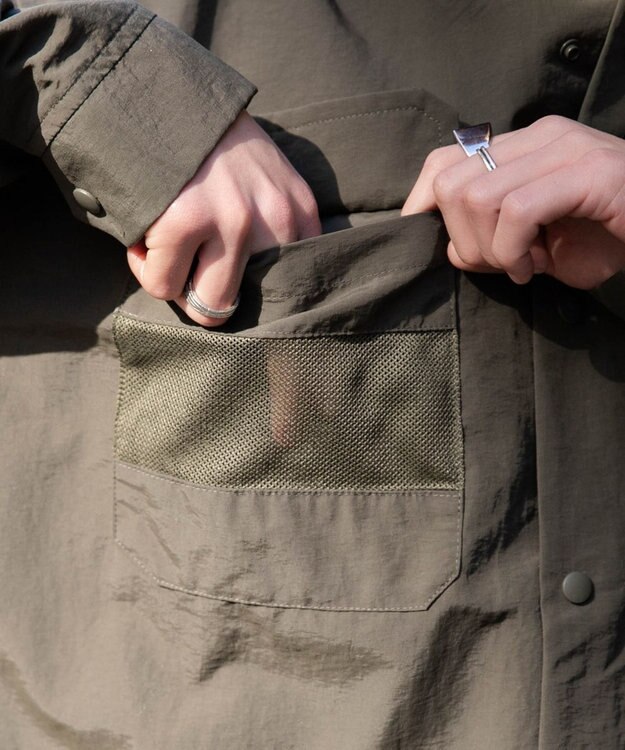 WEGO ナイロンメッシュポケットシャツ カーキ