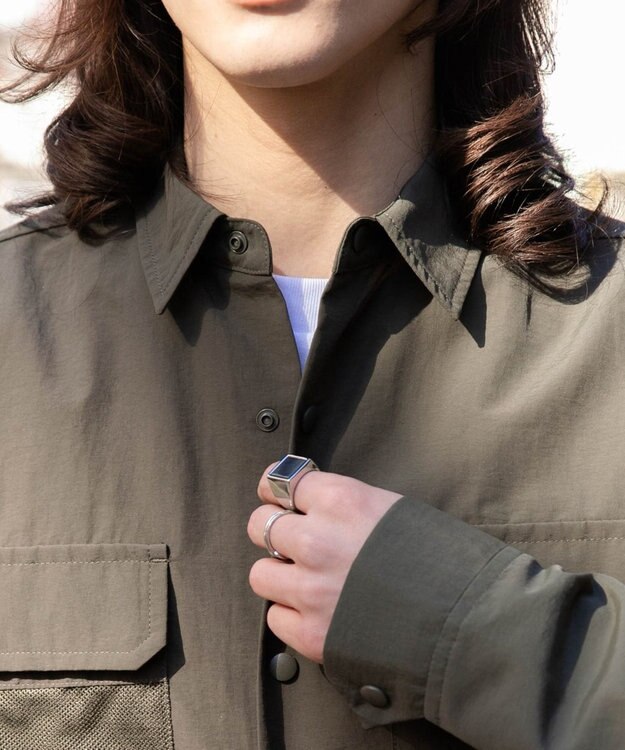 WEGO ナイロンメッシュポケットシャツ カーキ