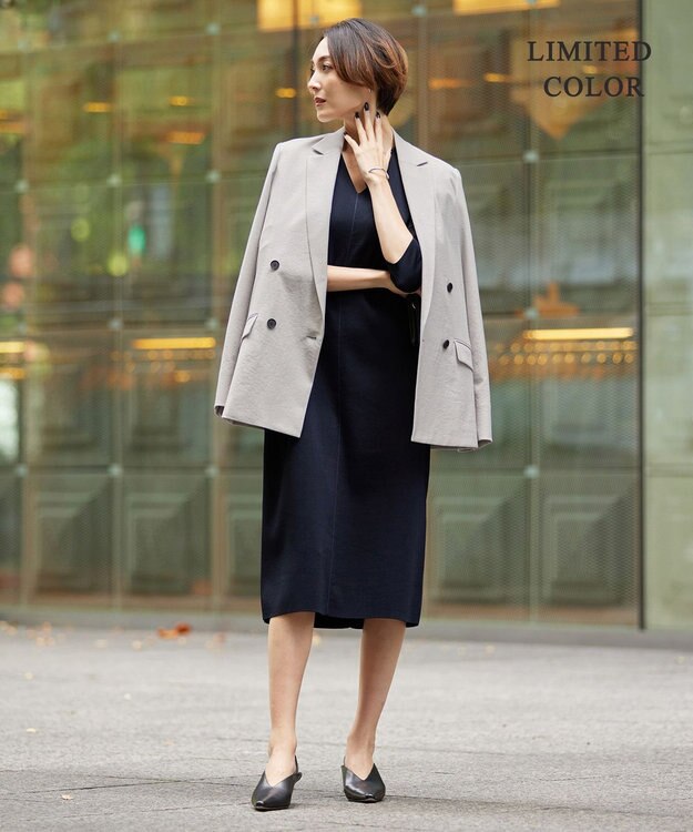 ICB 【洗える】 シンセティックフルニードル Vネックワンピース ブラック系［WEB限定］