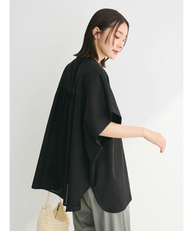 Green Parks 綿麻混ポンチョ風シャツ Black