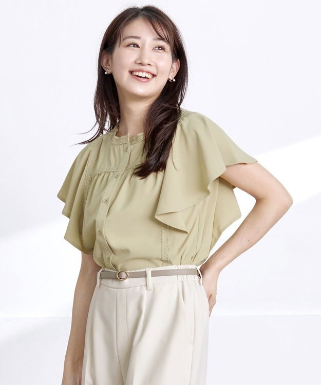 Tiaclasse 【洗える】フレアスリーブレースブラウス イエロー