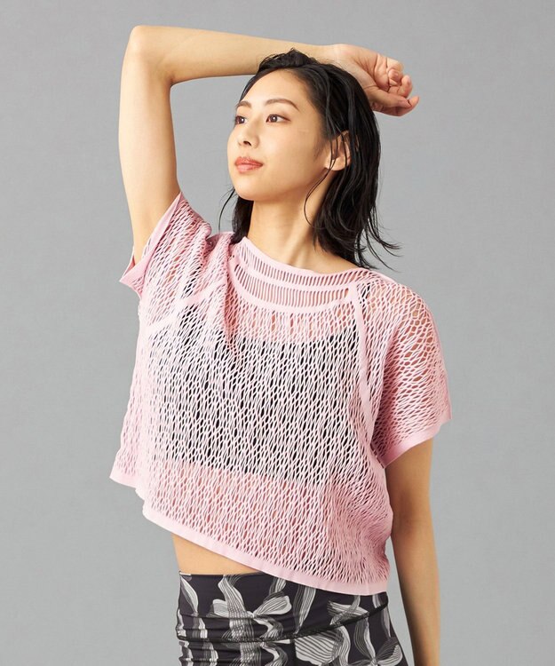 Chacott 【ノーソーイングニット】ランダムメッシュニットTシャツ グレイッシュローズ