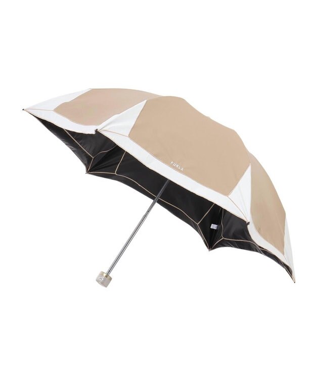 MOONBAT 【フルラ （FURLA）】晴雨兼用折りたたみ日傘 バイカラーロゴ刺繍 一級遮光 UV モカブラウン