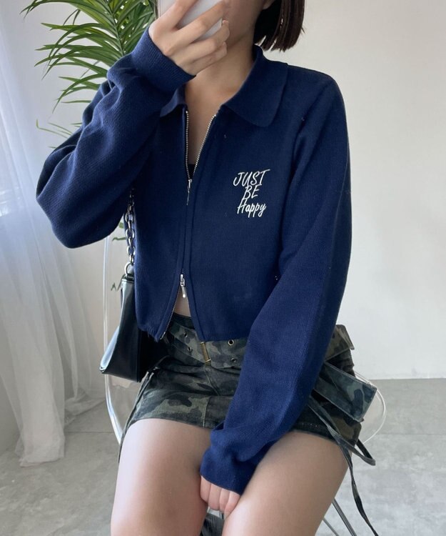 WEGO WZIPスターモチーフニット ネイビー