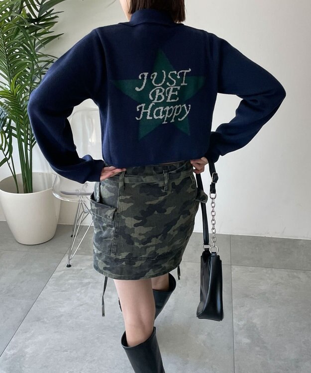 WEGO WZIPスターモチーフニット ネイビー