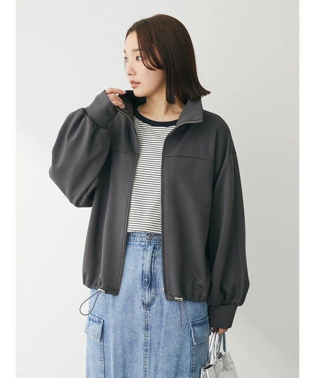 Green Parks トラックジャケット風カットカーディガン Charcoal Gray