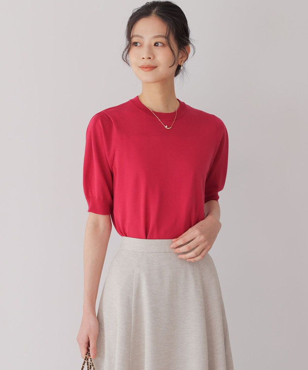 組曲 L シアー ニット５分袖 プルオーバー チェリーローズ系