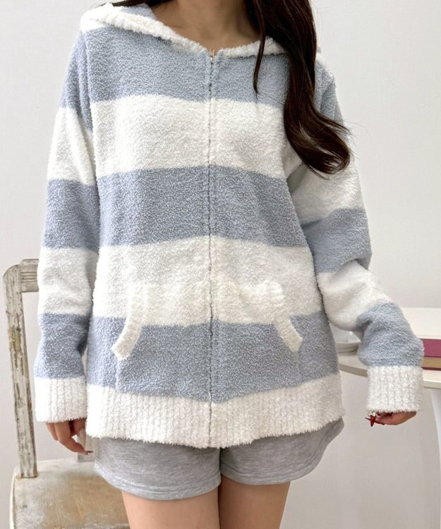 WEGO ボーダーZIPパーカー ブルー