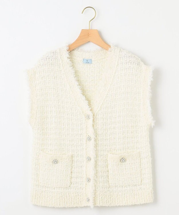 組曲 フリンジニット ベスト パールホワイト