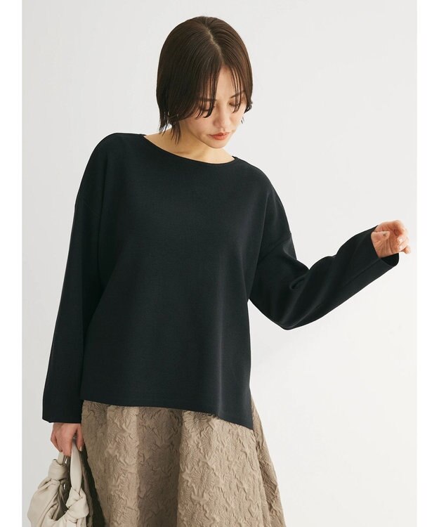 Green Parks 洗える　ボートネックニットプルオーバー Black