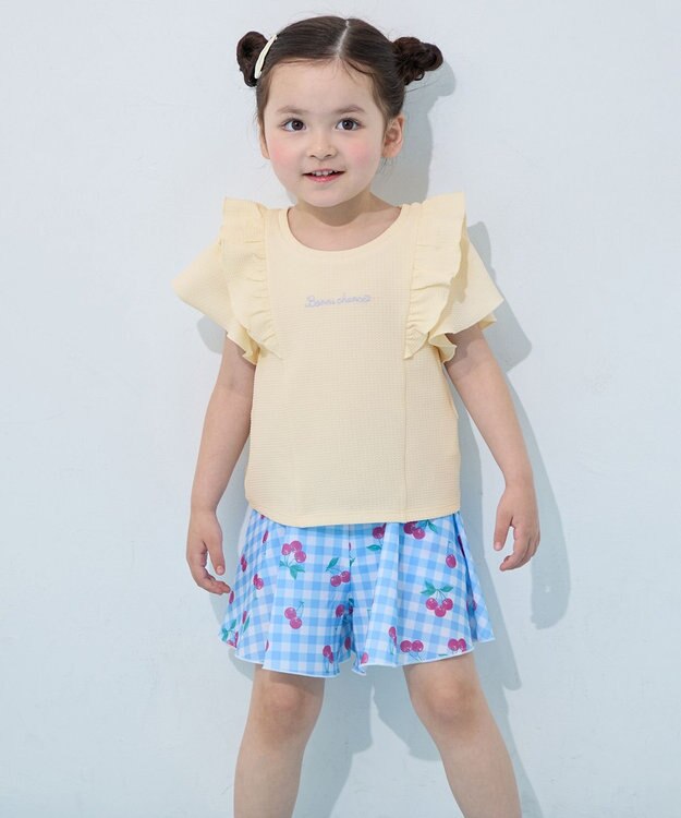 ANY KIDS 【UVカット】2WAYショルダーセパレート水着 エクリュ×サックスブルーチェック