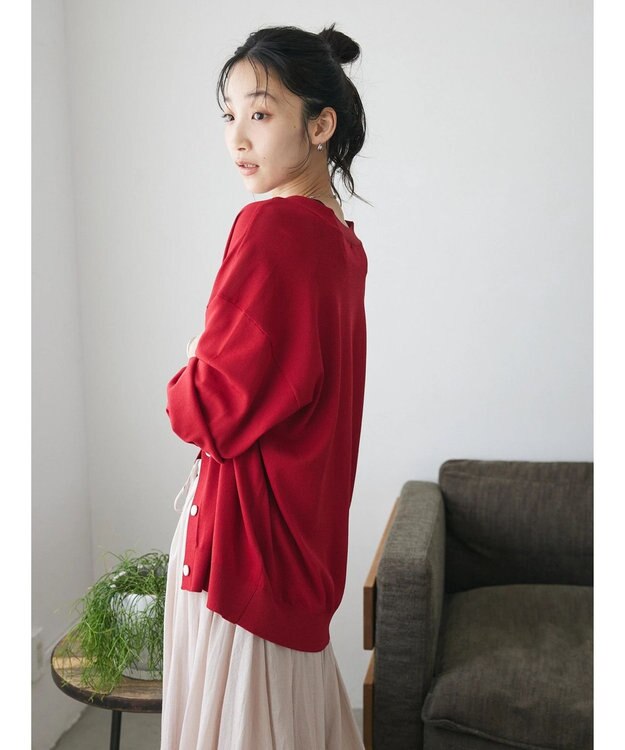 CRAFT STANDARD BOUTIQUE UVカット/接触冷感/マシンウォッシャブル/Vネックニットカーディガン Red
