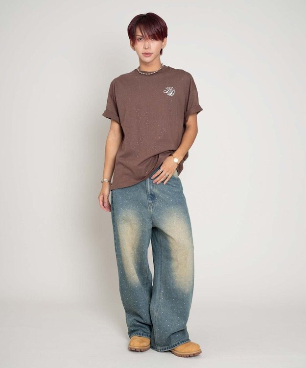 WEGO 【ユニセックス着用ITEM/MLサイズ展開】ラメグラフィックT（SS） ブラウン