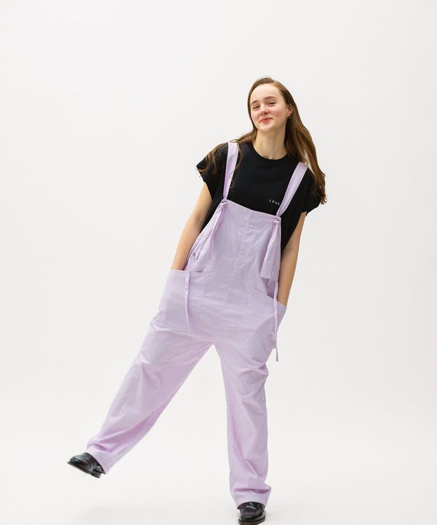 LENO  CANDY STRIPE SALOPETTES / ストライプサロペット PINK