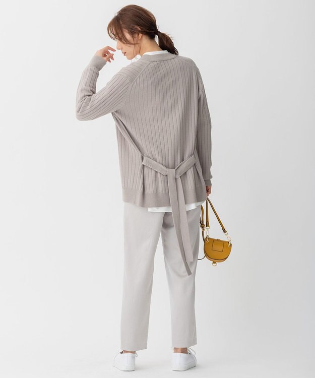 自由区 【洗える】ウールミックス ミドル丈カーディガン ライトグレー系