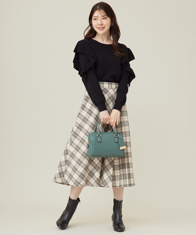 ANY SIS 【洗える】サイドプリーツチェックフレア スカート アイボリーチェック