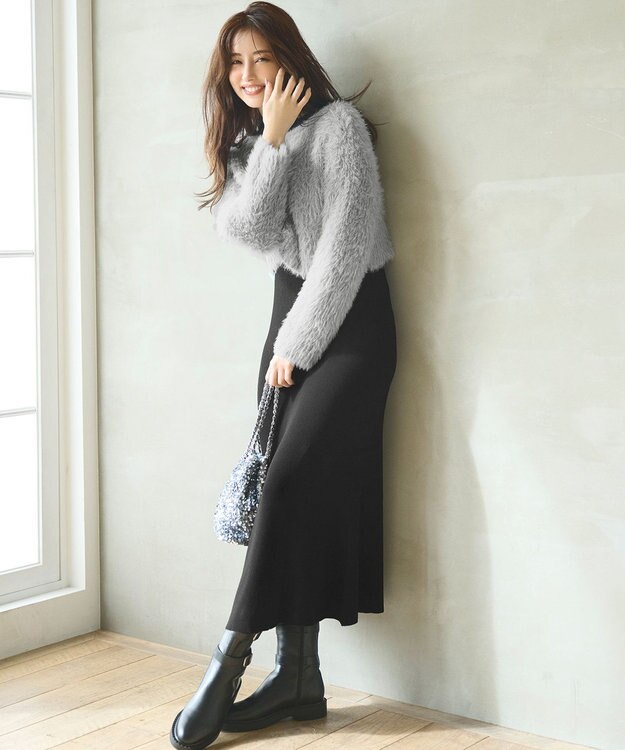 ANY SIS 【2SET】シャギー ニット × ワンピース セット ブラック