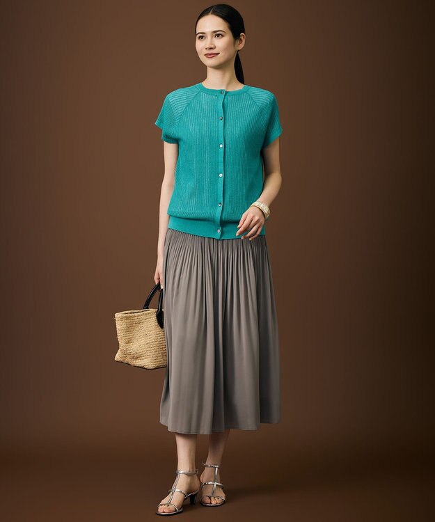 自由区 S 【デザインアップデート・ウエストゴム・セットアップ対応・セレモニー・通勤】ライトサテンプリーツ スカート モカ