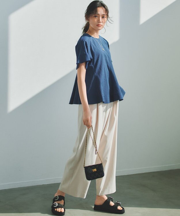 組曲 【先行予約】スムースクロス ラップ見えワイドパンツ アイボリー系