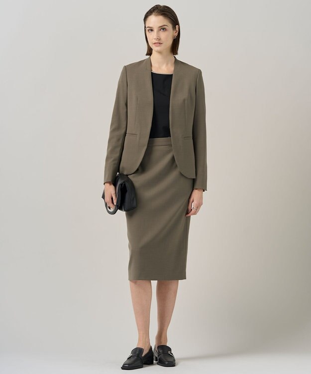 ICB 【UVカット・洗える】ウール2WAYストレッチ ノーカラージャケット モカ