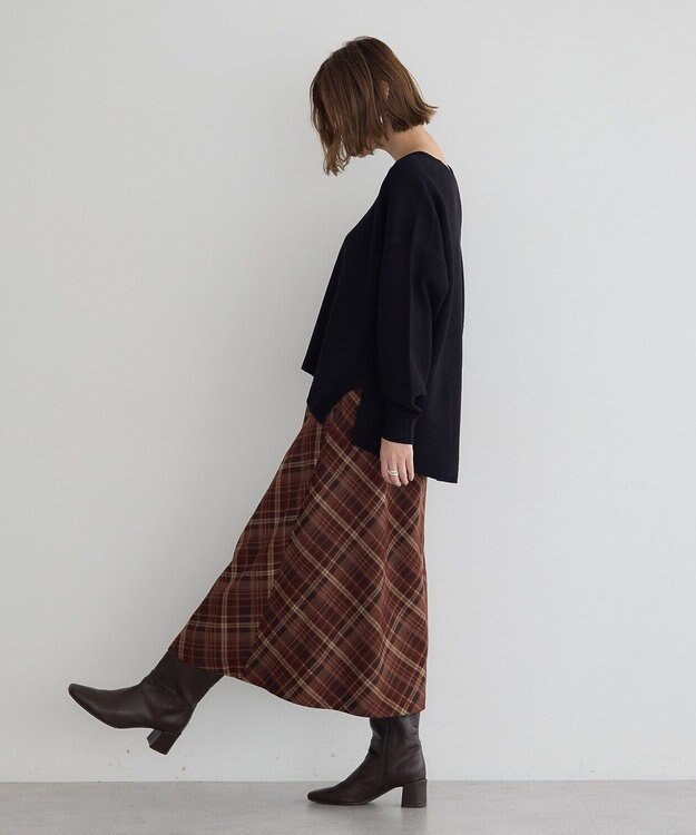 YECCA VECCA チェック柄アシメデザインスカート Brown