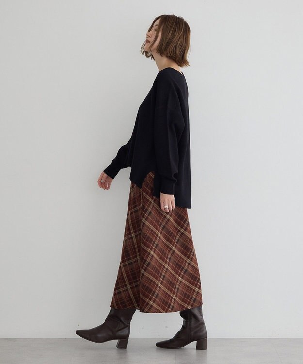 YECCA VECCA チェック柄アシメデザインスカート Brown