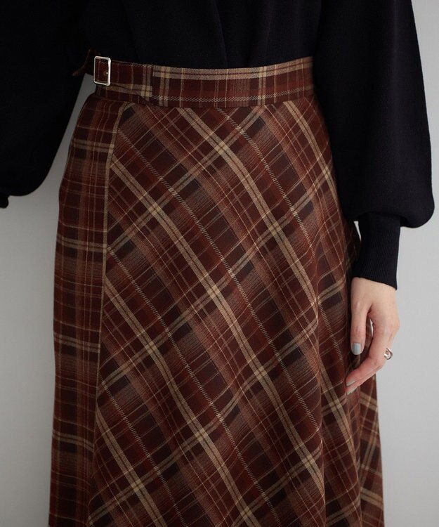 YECCA VECCA チェック柄アシメデザインスカート Brown