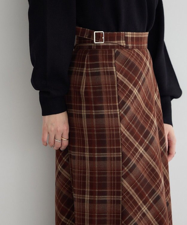 YECCA VECCA チェック柄アシメデザインスカート Brown
