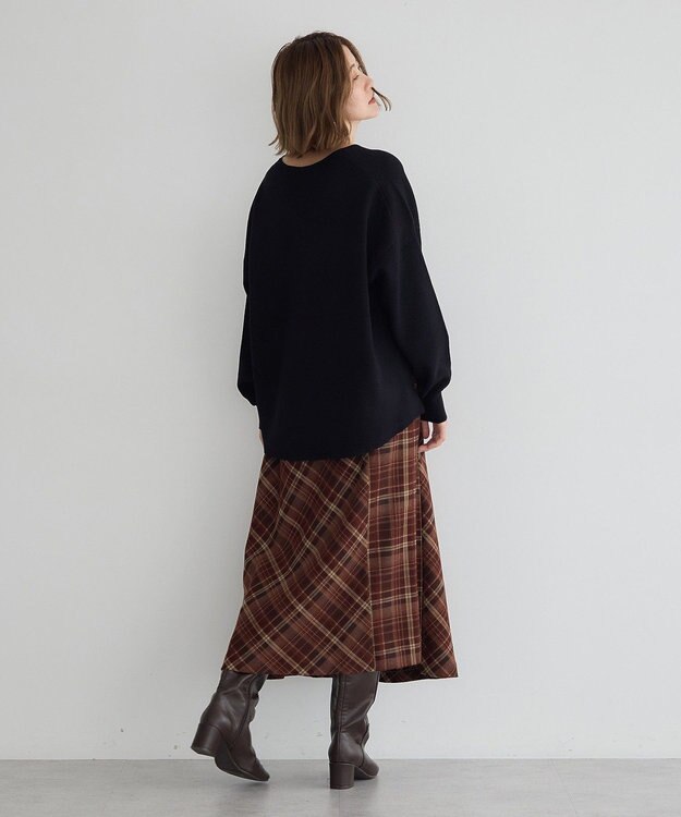 YECCA VECCA チェック柄アシメデザインスカート Brown