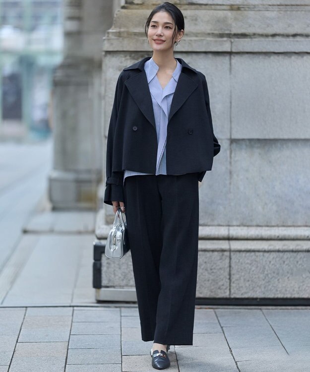 ICB クリーンブロード ラッフルデザイン プルオーバーブラウス ブルーストライプ