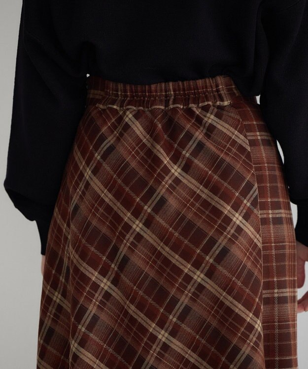 YECCA VECCA チェック柄アシメデザインスカート Brown