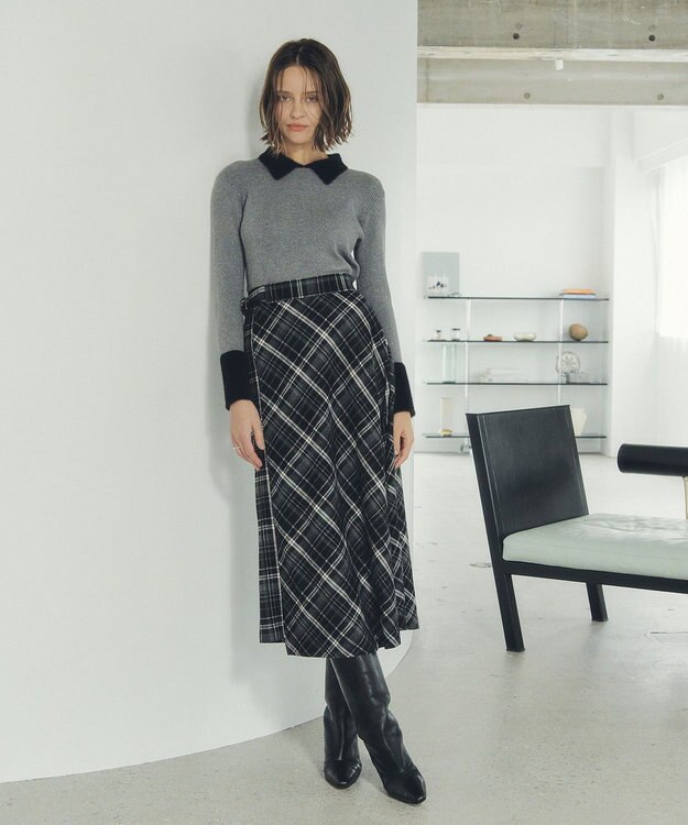 YECCA VECCA チェック柄アシメデザインスカート Black