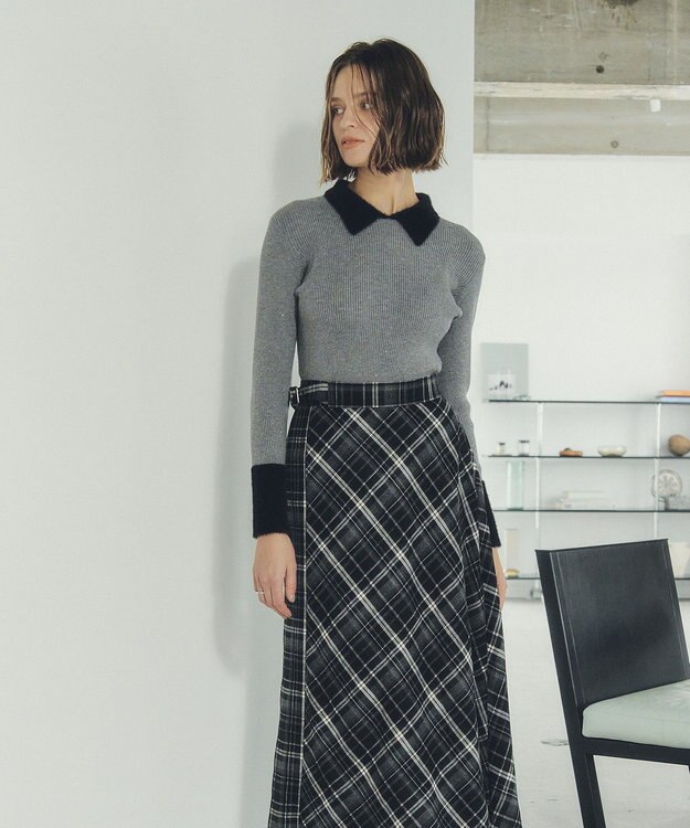 YECCA VECCA チェック柄アシメデザインスカート Black