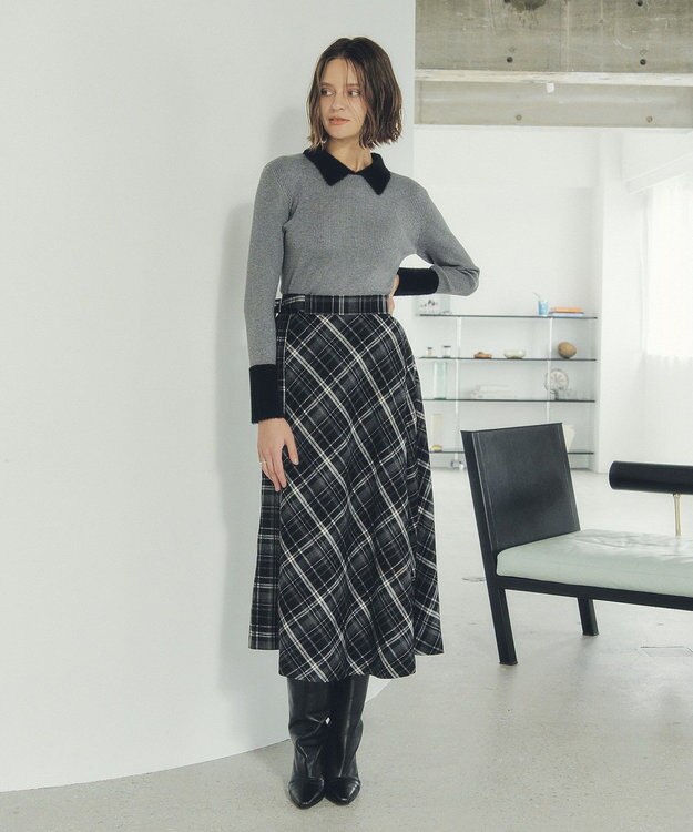 YECCA VECCA チェック柄アシメデザインスカート Black