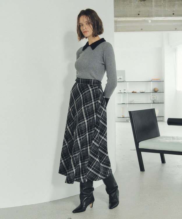 YECCA VECCA チェック柄アシメデザインスカート Black