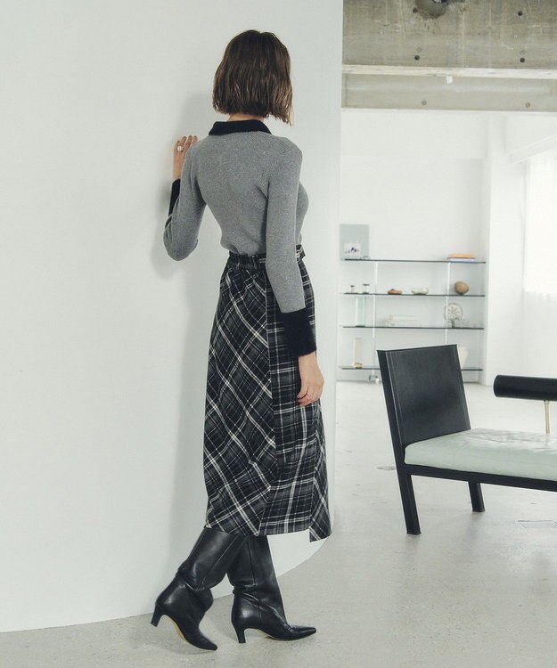 YECCA VECCA チェック柄アシメデザインスカート Black