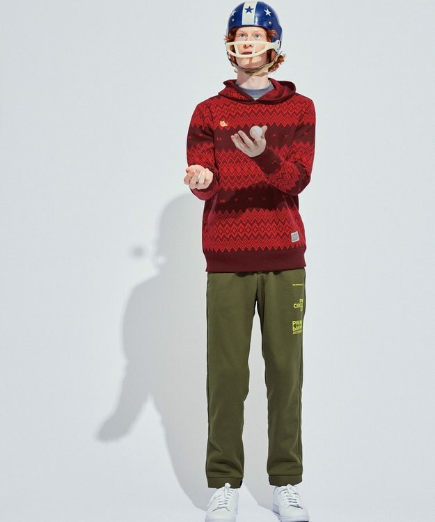 PW CIRCULUS 【手洗い可】【MEN】フェアアイルニットフーディ レッド系5