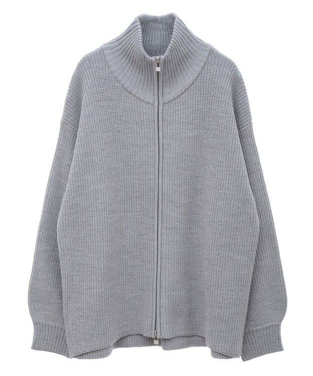 Green Parks ＺＩＰ付き畦ニットチュニック Gray Mixture