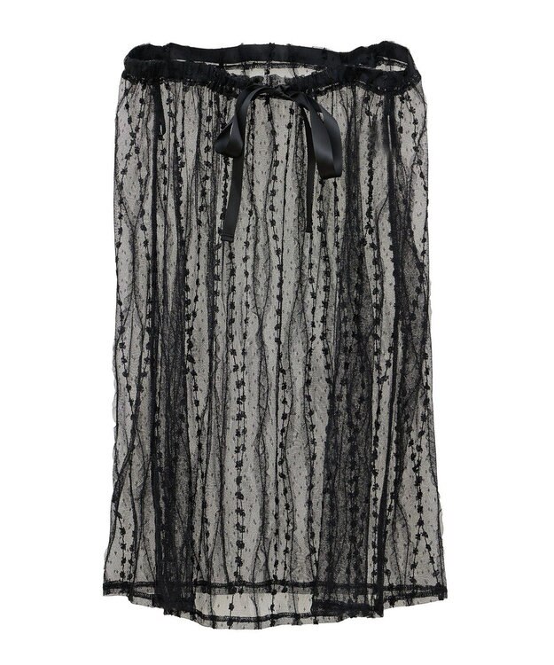 earth music&ecology ストライプレースレイヤードスカート Black